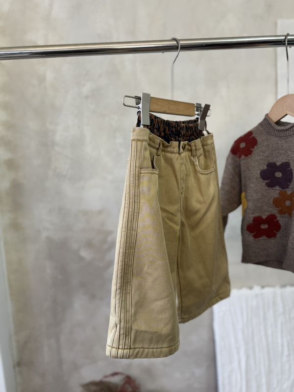 設計感豹紋拼接復古直筒長褲 