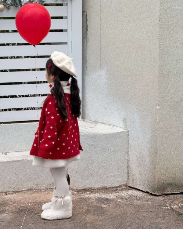 紅白點點針織上衣/外套(含同款圍巾) 