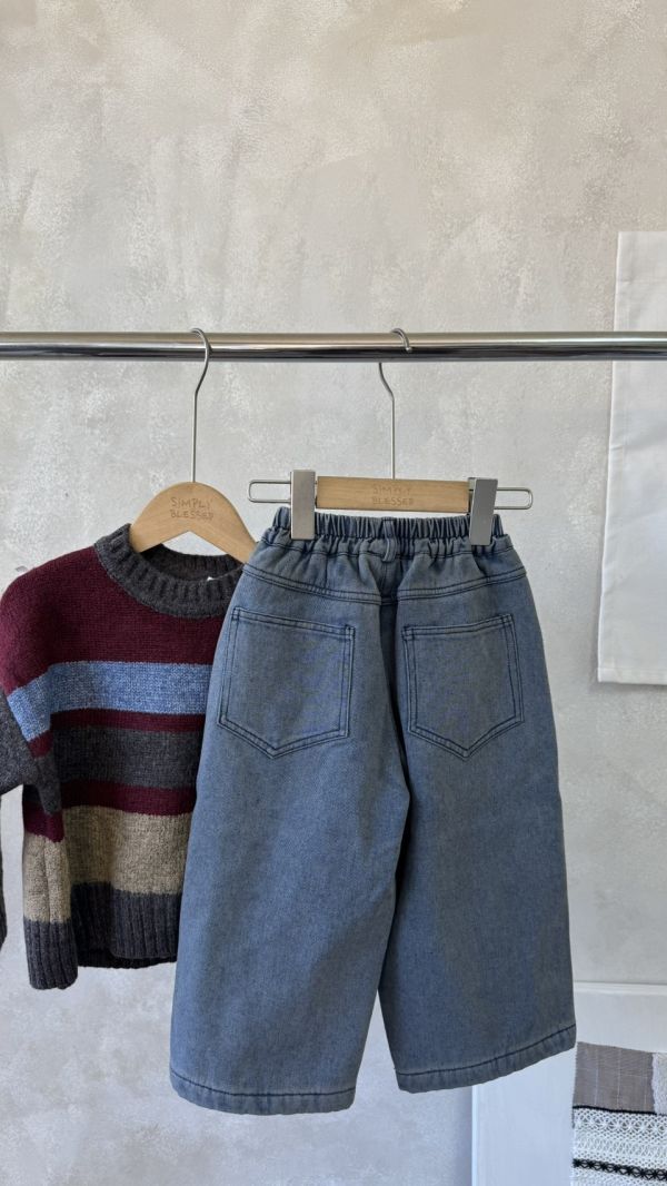 刷色加絨直筒牛仔長褲 