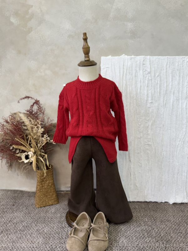 顯白紅微縷空針織披肩上衣 