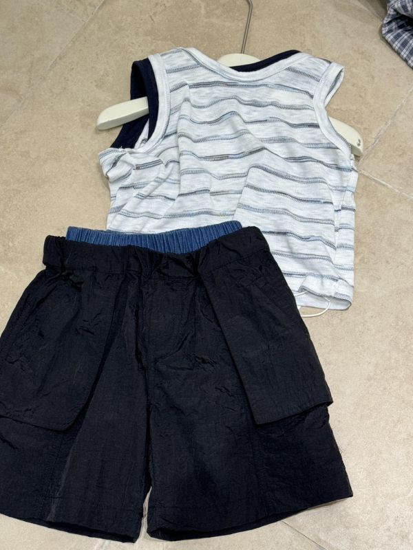 雙層撞色拼接褲頭休閒五分褲 