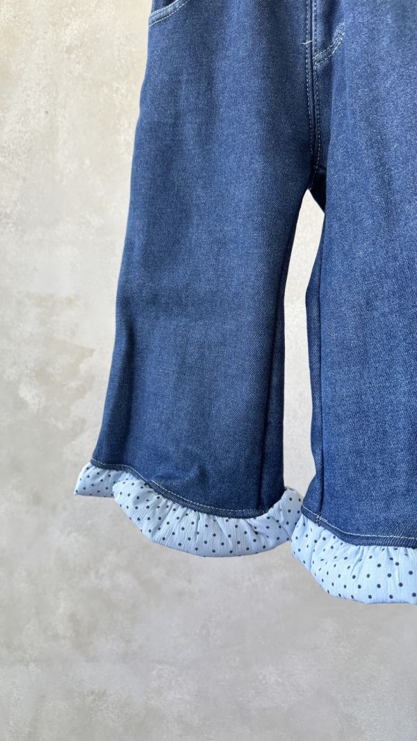 超Q！點點荷葉邊加絨牛仔長褲 