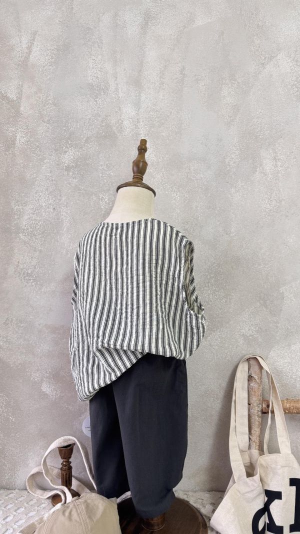文青直條紋棉麻背心 