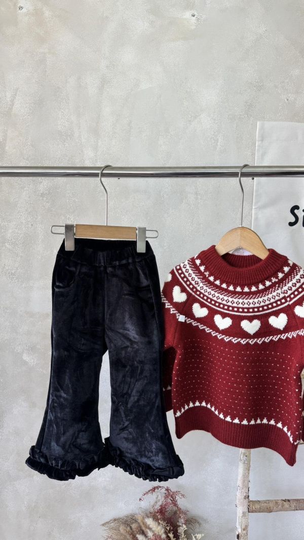 百搭絲絨花邊喇叭長褲 