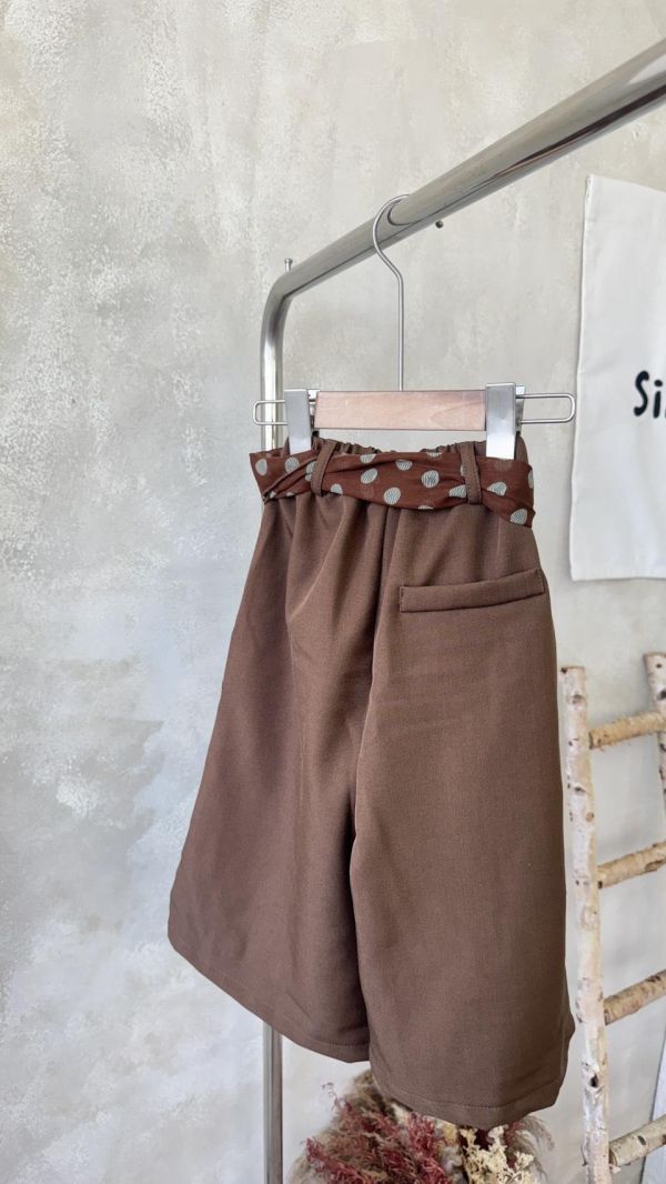 波點紗綁帶咖色西裝長褲 
