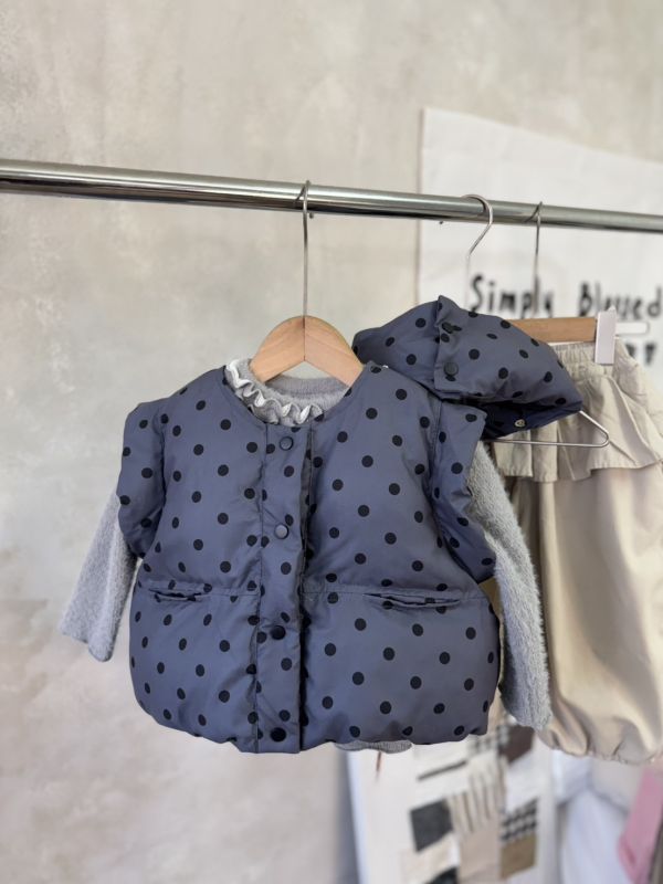 (圍巾可拆卸)日系波點全鋪棉保暖背心 