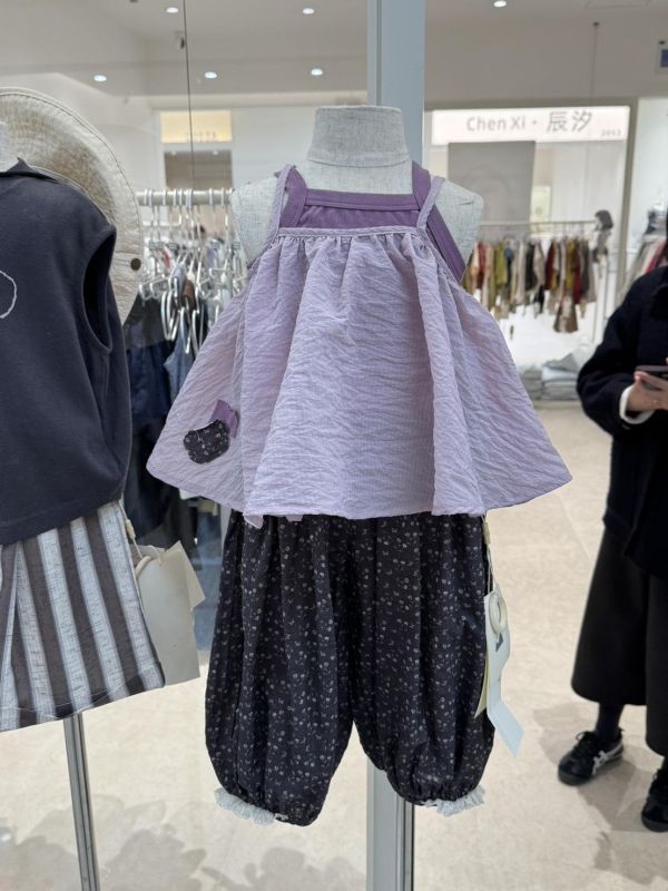 真兩件! 層次感穿搭拼接粉紫拼布吊帶 