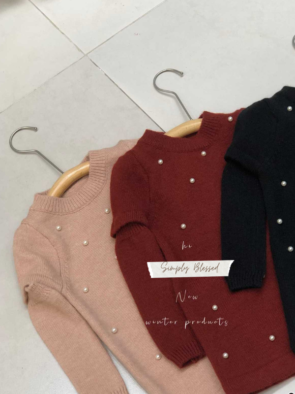 必帶款特色袖套珍珠公主袖針織連身裙 