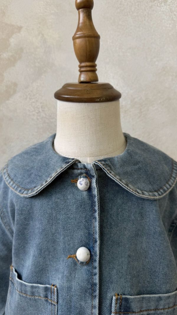 翻領碎花布滾邊牛仔外套 