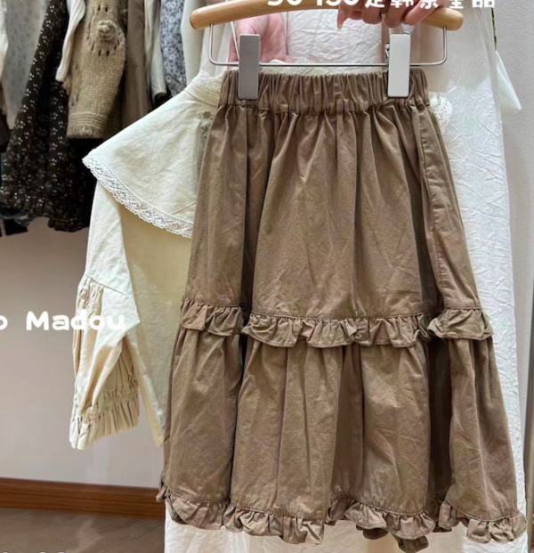 女童咖色荷葉邊長裙 100cm 