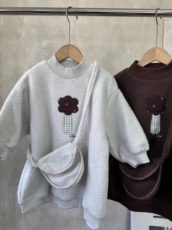 大地色花朵毛毛連身裙 