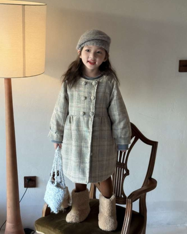 文青氣質格紋長版夾棉外套 