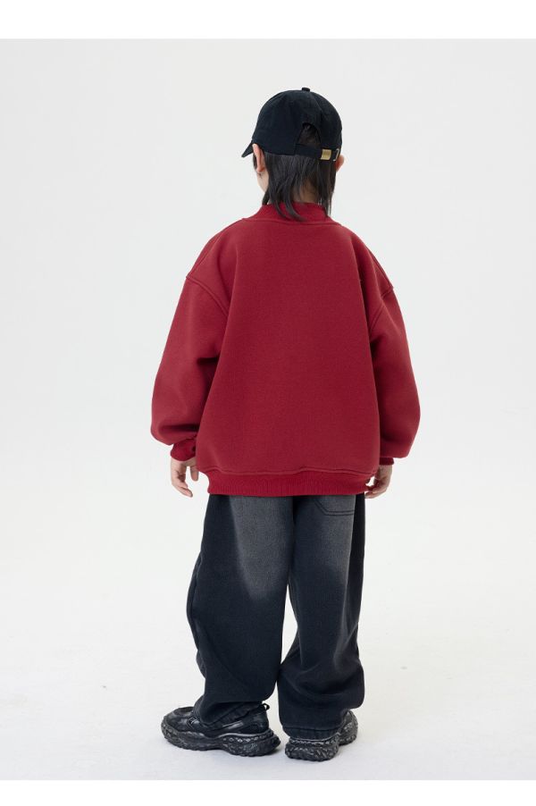 酷帥撞色拉鍊口袋薄絨大學Ｔ 