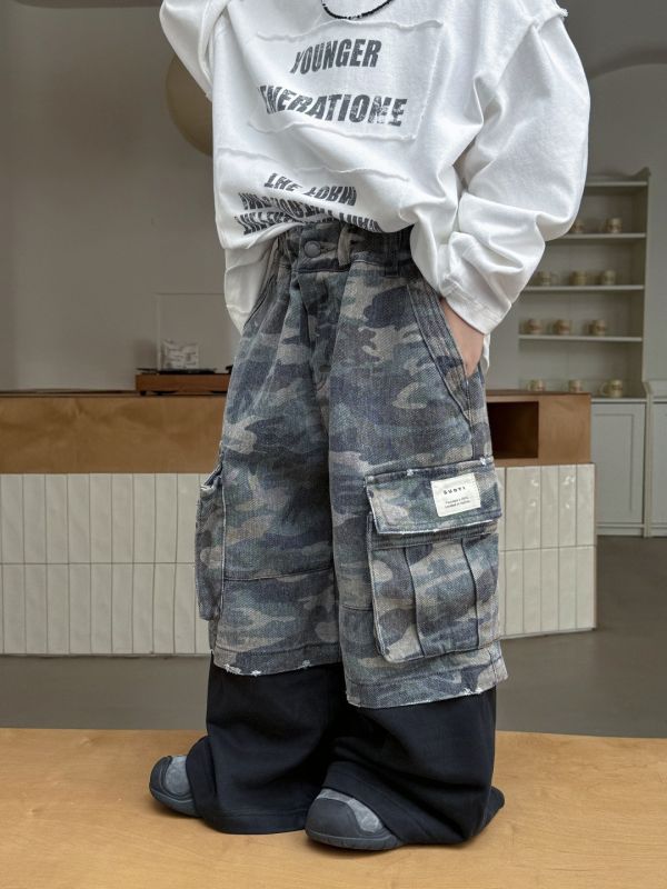 超酷不撞款！迷彩拼接棉重工工裝長褲 