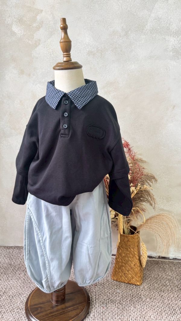 灰藍造型滾邊長褲 