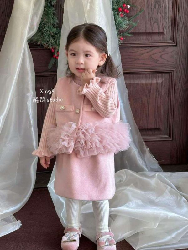 三件套！公主紗紗背心毛短裙粉色內搭套裝 