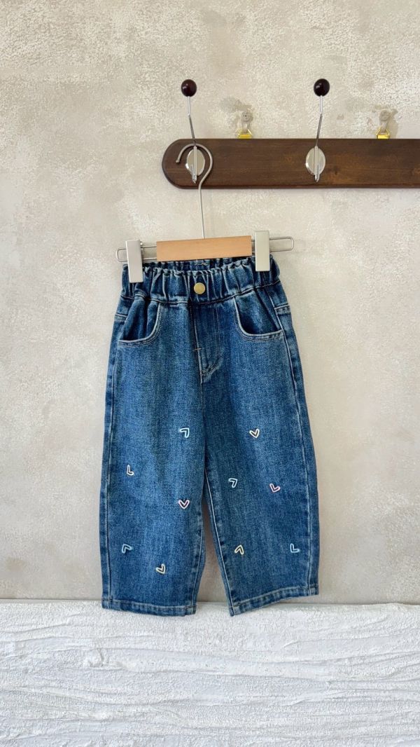 彩色愛心刺繡軟軟牛仔褲 
