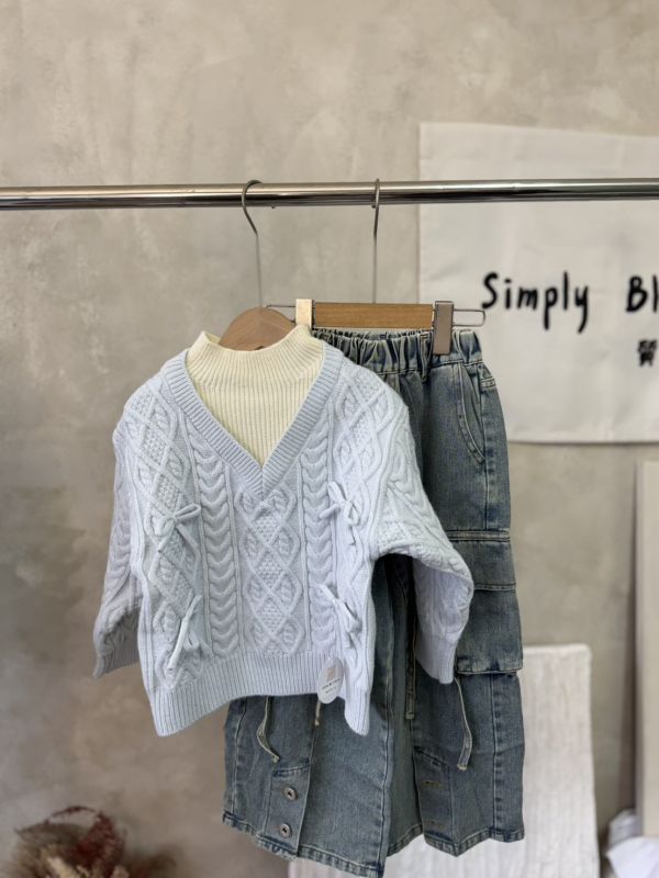 質感假兩件麻花蝴蝶結針織上衣 