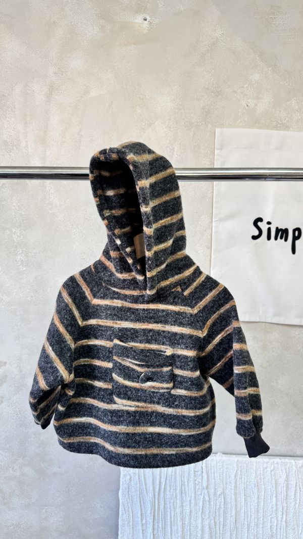 藝術漸層條紋前口袋磨毛連帽上衣 