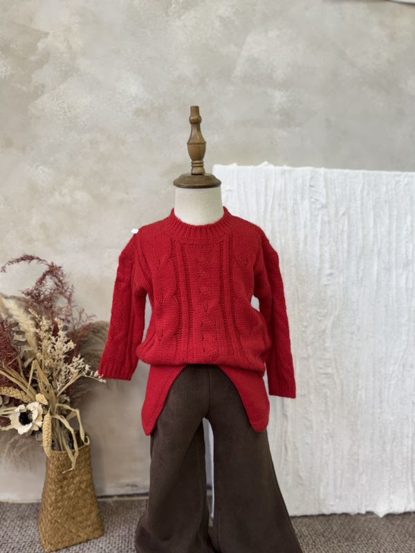 顯白紅微縷空針織披肩上衣 