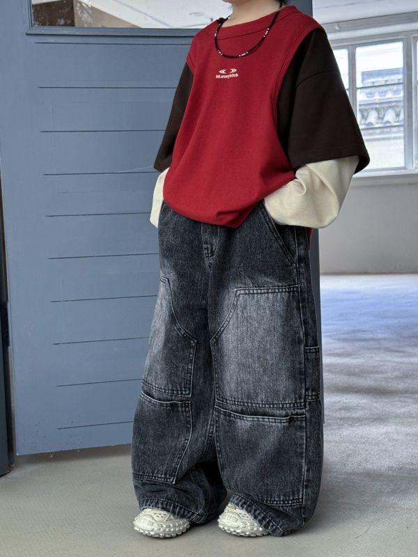 超帥！刷白特色口袋挺版牛仔長褲 