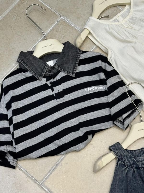 型男牛仔POLO領上衣 