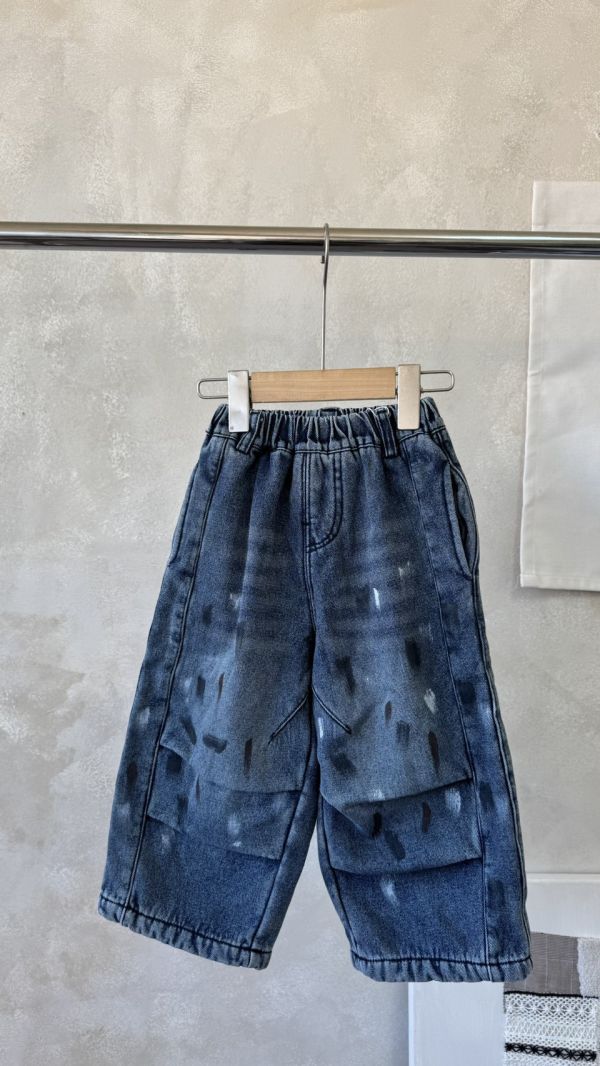 廢土風塗鴉加絨蘿蔔牛仔長褲 