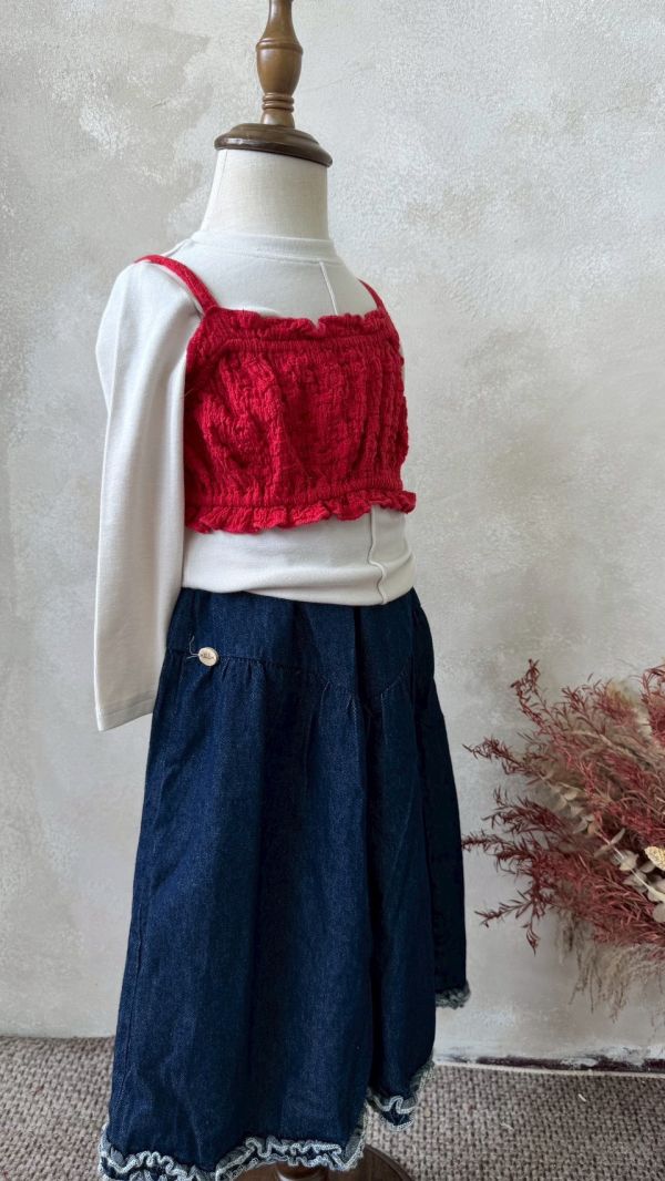 日系花邊原色牛仔長褲 