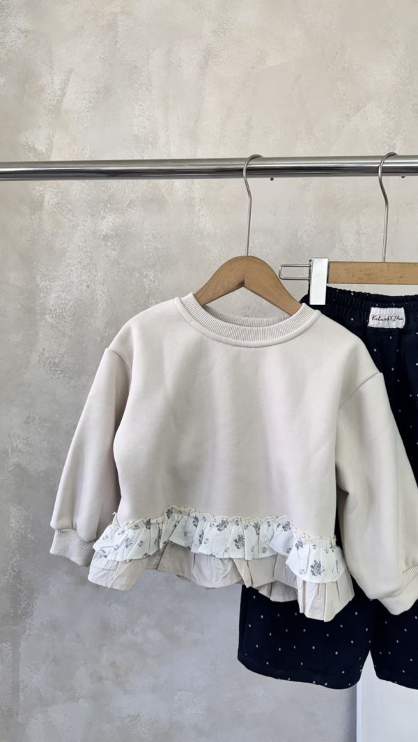 碎花荷葉邊薄絨上衣 