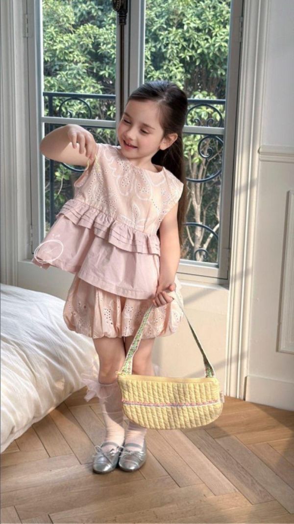 公主提花層次荷葉背心花苞褲套裝 