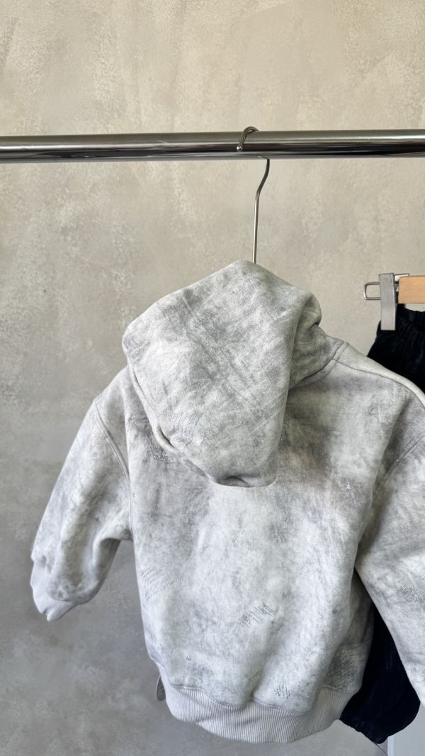 暈染銀鉤線刺繡加絨連帽帽T 