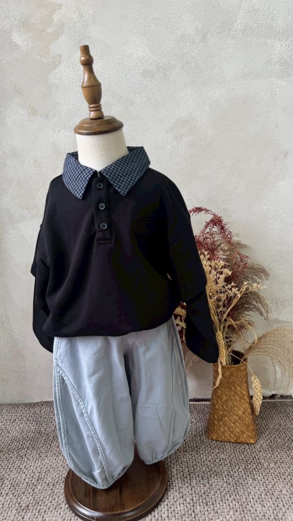 灰藍造型滾邊長褲 