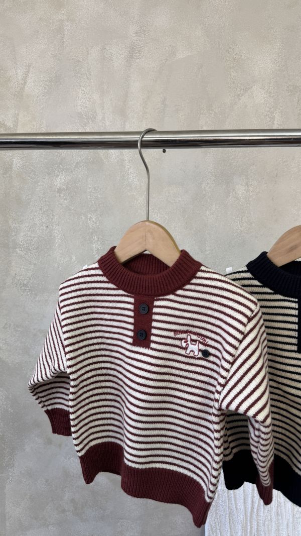 男孩的狗狗條紋針織上衣 