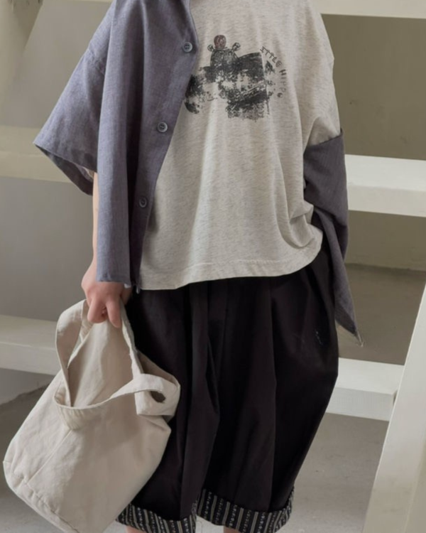 Little Hippo印花麻灰短T 