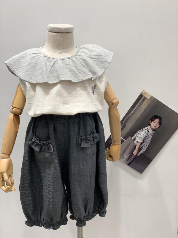 撞色翻領棉麻無袖娃娃上衣 