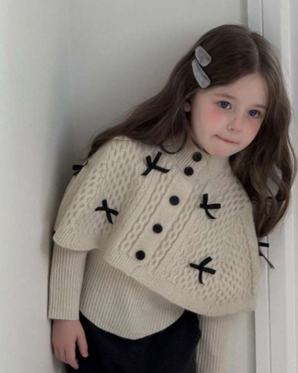 兩件套！蝴蝶結麻花披肩坑條針織上衣套裝 