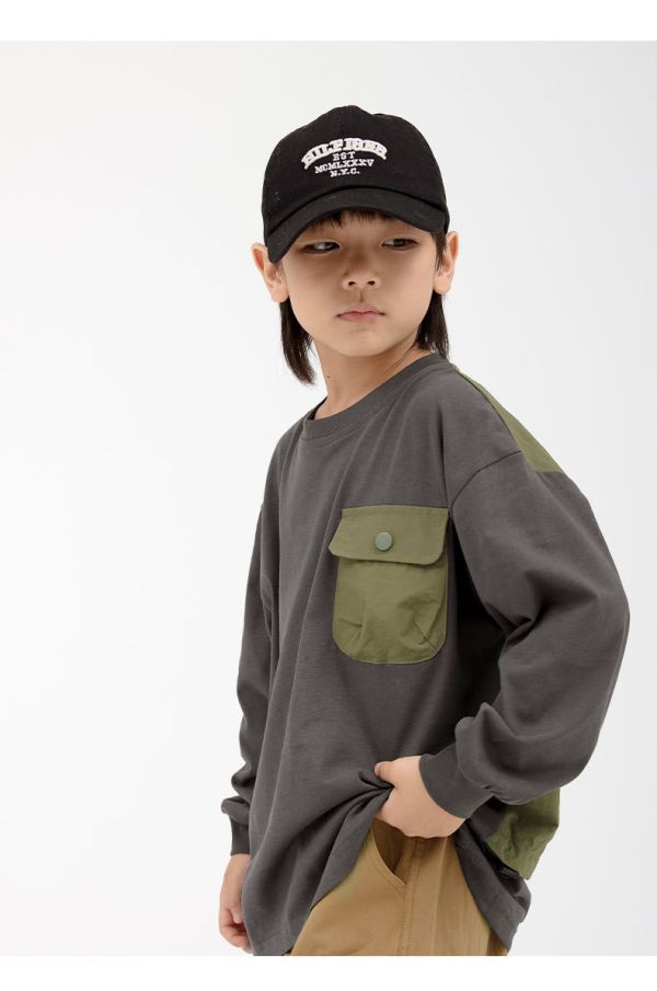 美式異材質假兩件薄款上衣 