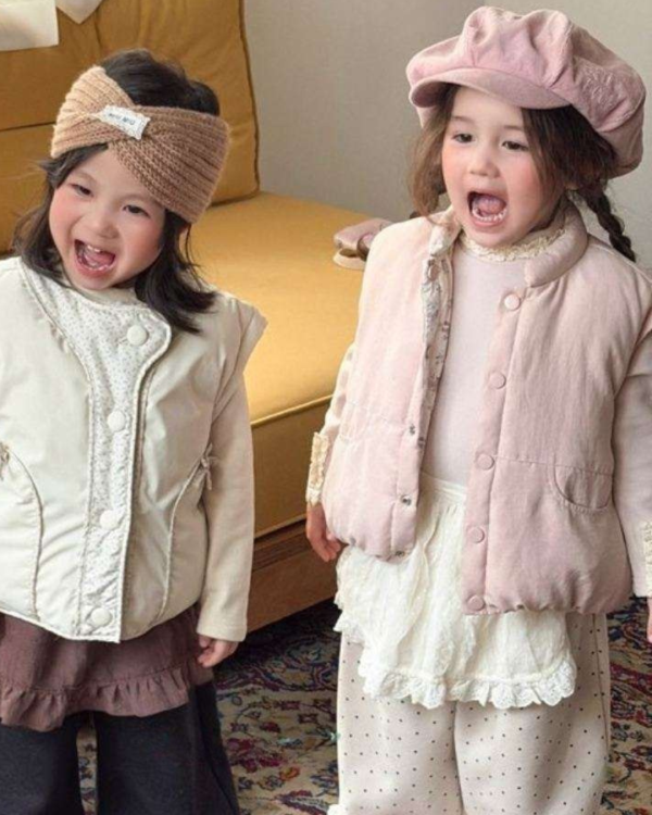 雙面穿！碎花粉色全鋪棉保暖背心 