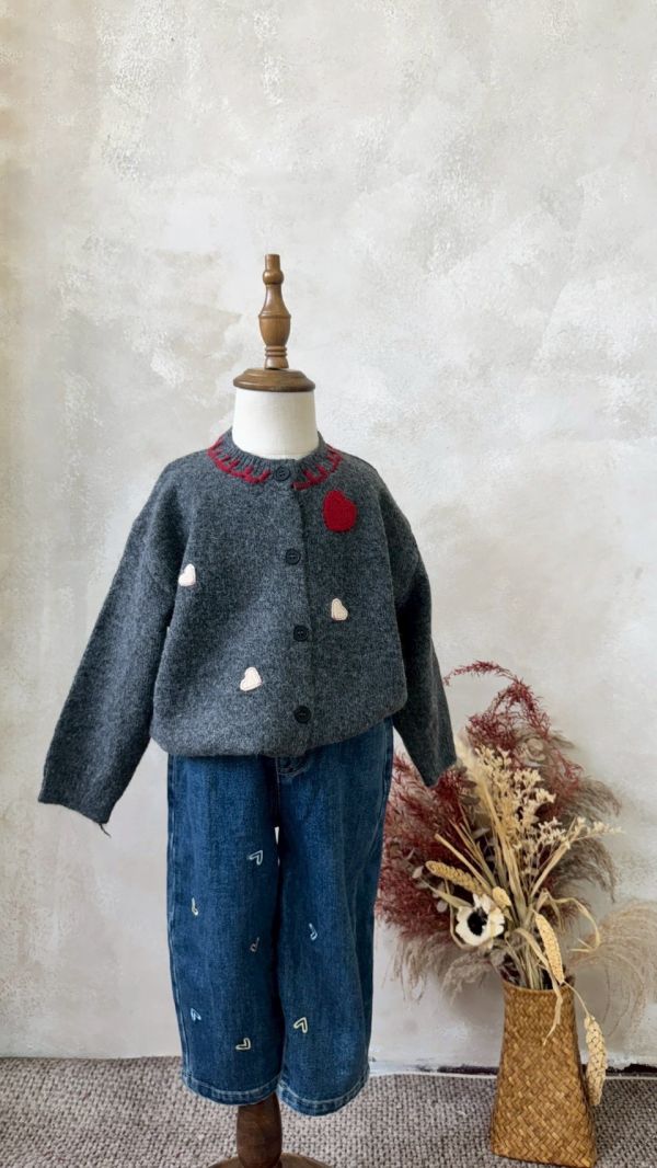 彩色愛心刺繡軟軟牛仔褲 