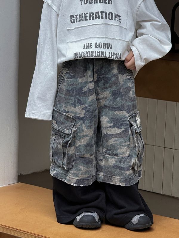 超酷不撞款！迷彩拼接棉重工工裝長褲 