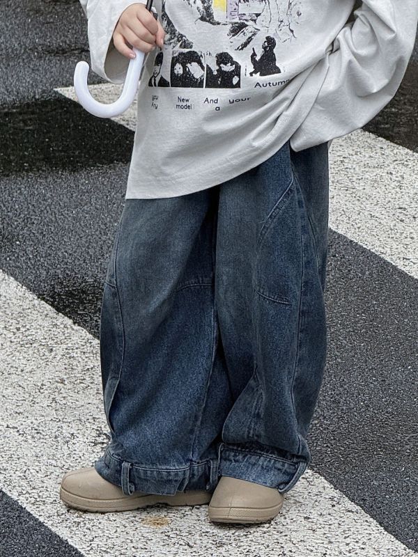 小潮男顛倒褲頭設計牛仔長褲(褲長偏長) 