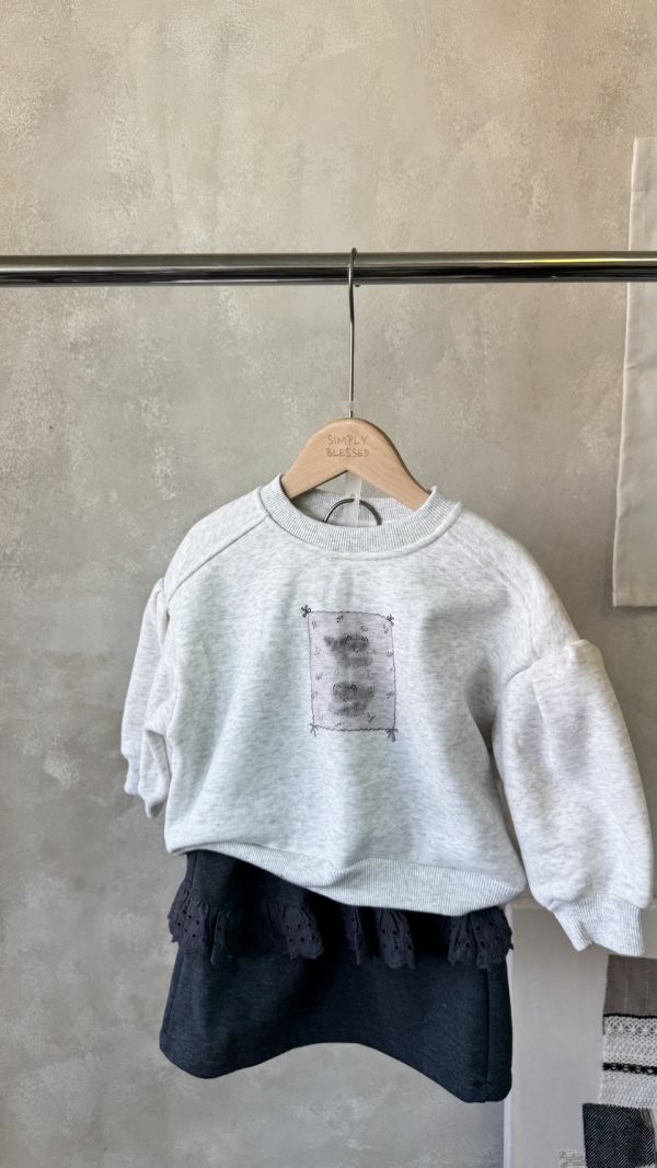 可愛動物花灰刷毛大學T 