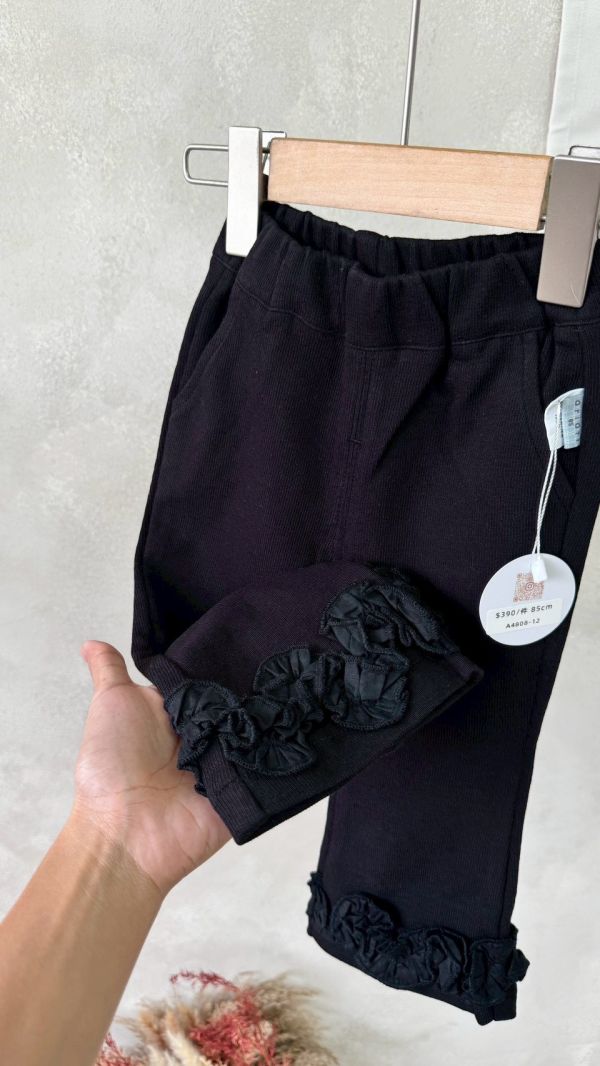 百搭花邊褲腳坑條棉長褲(版型偏小可帶大) 