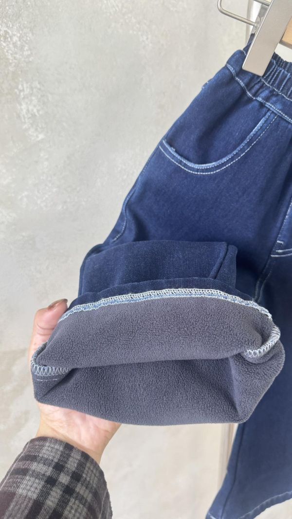 兩件套！臘腸狗狗毛短裙牛仔加絨喇叭長褲 