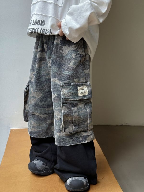 超酷不撞款！迷彩拼接棉重工工裝長褲 