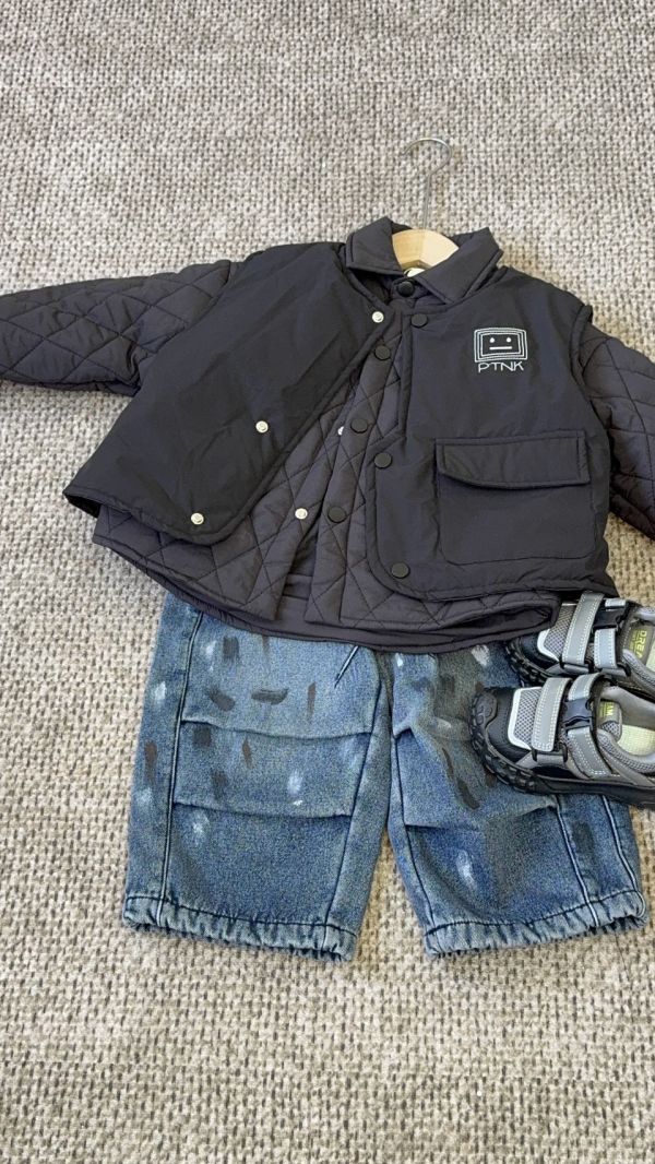 兩穿法！夾棉背心日系菱格外套套裝 