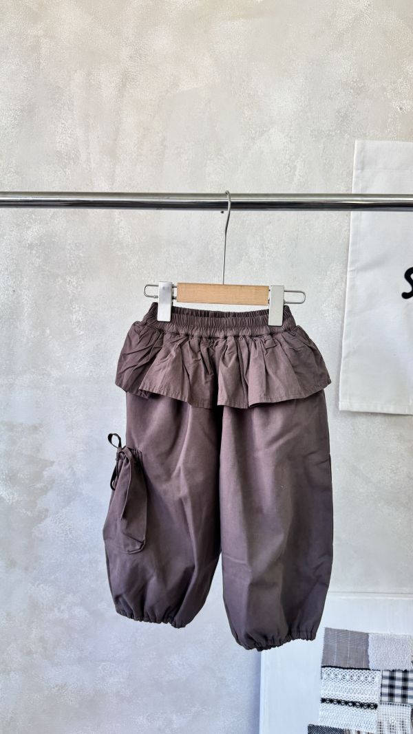 甜酷荷葉邊綁帶工裝長褲 