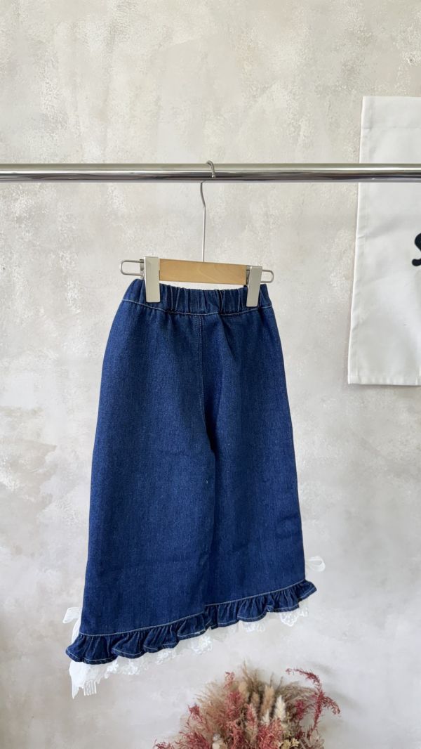 蕾絲下擺蝴蝶結加絨牛仔褲 