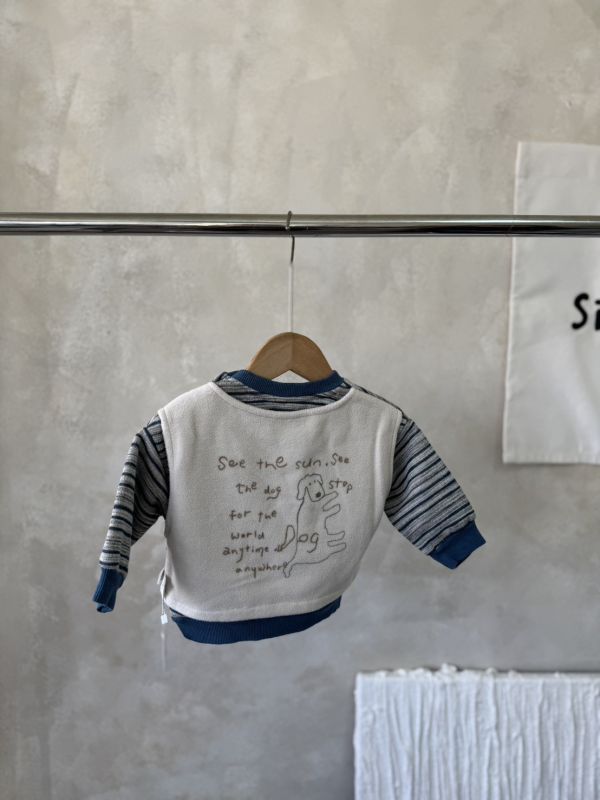 設計假兩件狗狗條紋大學T 