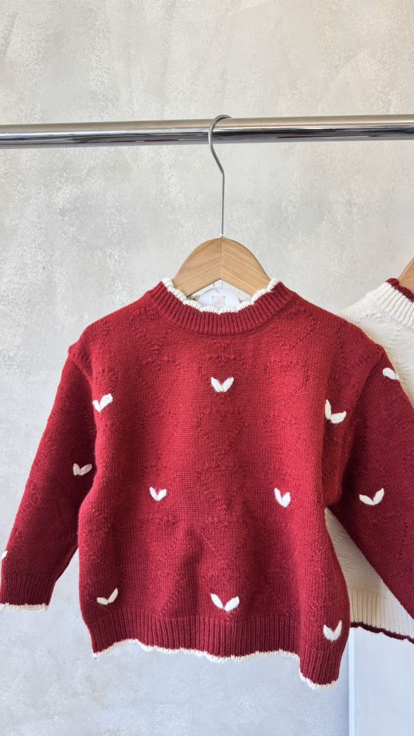 愛心鉤花撞色滾邊針織上衣 